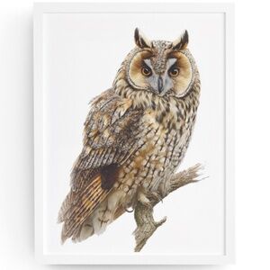 Watercolor Long-eared Owl Portrait Wall Art Print Poster, Unframed - Mystical
